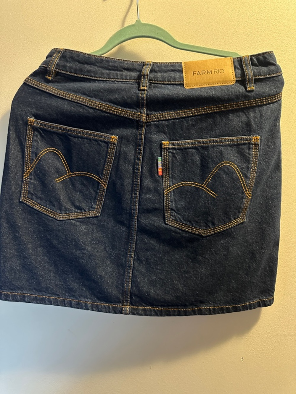 FARM Rio Dark Blue Button-Front Denim Mini Skirt - Picture 3 of 4